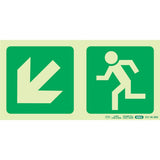 Photoluminescent 190mm Safety Sign - E14 - Diagonal Arrow Down and Left + Running Man