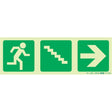 Photoluminescent 190MM Safety Sign – E16-Running Man+Stairs Going Down+Arrow Right