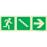Photoluminescent 190MM Safety Sign - E16-Running Man+Stairs Going Down+Arrow Right