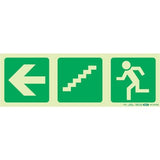Photoluminescent 190MM Safety Sign – E17-Arrow Left+Stairs Going Down+Running Man