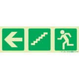 Photoluminescent 190MM Safety Sign – E17-Arrow Left+Stairs Going Down+Running Man