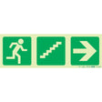 Photoluminescent 190MM Safety Sign – E18-Running Man+Stairs Going Up+Arrow Right