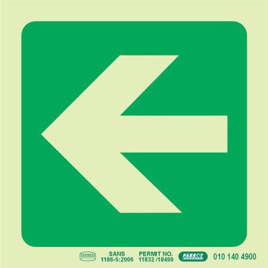 Photoluminescent 190MM Safety Sign – E22-Arrow Left