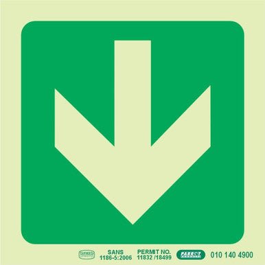 Photoluminescent 190MM Safety Sign – E23-Arrow Down
