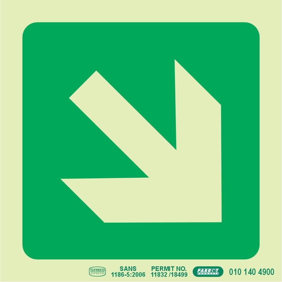 Photoluminescent 190MM Safety Sign – E31-Diagonal Arrow Down AND Right