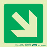 Photoluminescent 190MM Safety Sign – E31-Diagonal Arrow Down AND Right