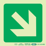 Photoluminescent 190mm Safety Sign - E31 - Diagonal Arrow Down and Right