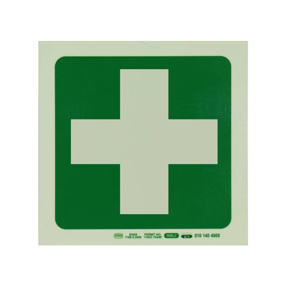 Photoluminescent 190MM Safety Sign - E7-Green Cross
