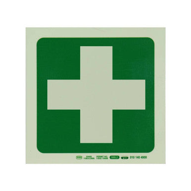 Photoluminescent 190mm Safety Sign - E7 - Green Cross