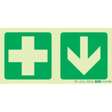 Photoluminescent 190MM Safety Sign – E7A-Green Cross+Arrow Down