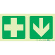 Photoluminescent 190MM Safety Sign – E7A-Green Cross+Arrow Down