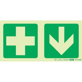 Photoluminescent 190MM Safety Sign – E7A-Green Cross+Arrow Down