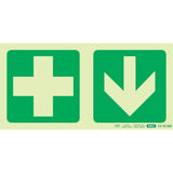 Photoluminescent 190MM Safety Sign - E7A-Green Cross+Arrow Down