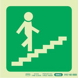 Photoluminescent 190MM Safety Sign – E8-Running Man On Stairs Going Up AND Right