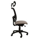 Pinta High-back Office Chair Sac-HCH-Pin, Ergonomic Office Chair with Adjustable Headrest, Black Frame, Beige Cushioned Seat, and Five-Wheel Base for Mobility.