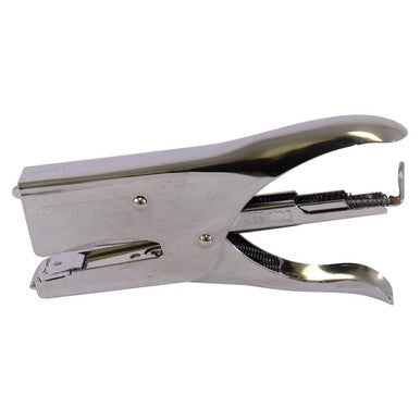 Silver Plier Stapler 210 by Brand 67, a Convenient Stapling Tool with Extra Long Throat Design, Contoured Grip, and Permanent Clinch, Capable of Stapling up to 20 Pages, Shown in a Sleek Silver Colour.