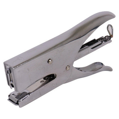 Silver Plier Stapler 210 by Brand 67, a Durable Stapler with Contoured Grip, Extra Long Throat Design, Staples up to 20 Pages, Loaded with 210 Staples, Featuring a Permanent Clinch in a Sleek Silver Finish.