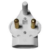 Plug - RSA Twin Euro Adaptor, White Electrical Power Plug with Two Gold-Plated Prongs and One Round Grounding Pin