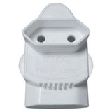 Plug - RSA Twin Euro Adaptor, Close-Up View of the White Electrical Power Plug Adapter with Two Round Holes for Euro Sockets.