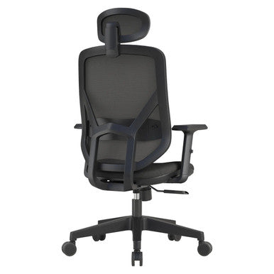 Black Swivel Chair, Pluto Mesh High-back Office Chair by 67, Featuring a Sleek Mesh Design, Adjustable Headrest, and Ergonomic Build with Five-Star Base and Wheels, Promoting Comfort and Breathability.