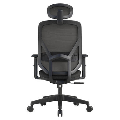 Black Pluto Mesh High-back Office Chair by 67, a Sleek Swivel Chair with Mesh Design, Adjustable Headrest, and Five-Star Base with Casters, Showcasing Its Back and Ergonomic Features for Comfort and Support.