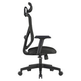 Black Pluto Mesh High-back Office Chair by 67, Featuring a Sleek Mesh Design and Adjustable Features, Showcased in a Side View with a High Backrest and Five-Star Base with Casters, Embodying Comfort and Modern Style as a High-back Chair.