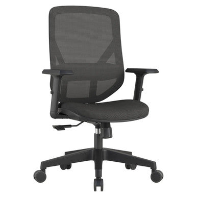 Black Ergonomic Chair, Pluto Mesh Medium-back Office Chair by 67, Featuring a Sleek Mesh Design, Adjustable Armrests, and Five-Star Base with Wheels, Providing Comfort and Support for Long Work Hours.