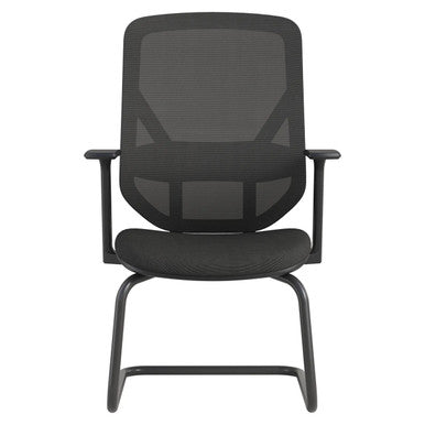 Black Ergonomic Chairs, Pluto Mesh Visitor Office Chair by 67, Featuring a Sleek Mesh Design, Fixed Nylon T Arms, and a Sturdy Frame, Providing Comfort and Style for Office Spaces with a Modern Touch.