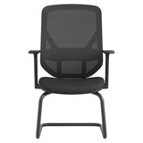 Black Ergonomic Chairs, Pluto Mesh Visitor Office Chair by 67, Featuring a Sleek Mesh Design, Fixed Nylon T Arms, and a Sturdy Frame, Providing Comfort and Style for Office Spaces with a Modern Touch.