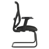 Black Pluto Mesh Visitor Office Chair by 67, Featuring a Sleek Mesh Design, Fixed Nylon T Arms, and a Modern Aesthetic, Perfect for Modern Office Design, Showcasing Comfort and Style in a Durable, Ergonomic Office Chair.