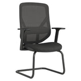 Black Office Chair, Pluto Mesh Visitor Office Chair by 67, Featuring a Sleek Black Mesh Design, Fixed Nylon T Arms, and a Sturdy Metal Frame, Perfect for Modern Workspaces.