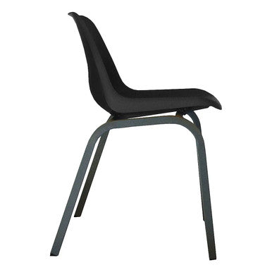 Poly Shell Junior Chair 325 mm High, Black Ergonomic Chair with a Moulded Plastic Shell and a Sturdy Grey Metal Frame.