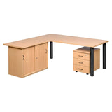Pulse Office Desk with Sliding Door Credenza and Three Drawer Mobile Pedestal