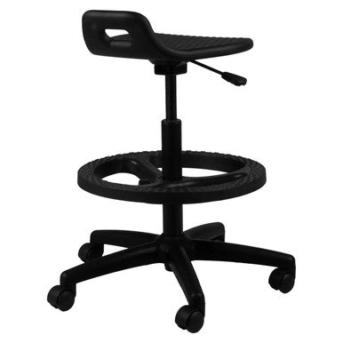 Q14 Industrial Draughtsman Chair ISC-DCH-IND-Q14, Black Adjustable Ergonomic Drafting Chair with a Rounded Footrest and Five Caster Wheels for Mobility.