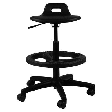 Q14 Industrial Draughtsman Chair ISC-DCH-IND-Q14, Black Ergonomic Adjustable Seat with Footrest and Caster Wheels for Office or Industrial Use.