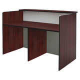 Reception Desk, White Front Panel FOF-RD-M309, Showcasing a Modern Wooden Reception Counter with a White Frontal Panel and Black Accents, Suitable for Office or Business Settings.