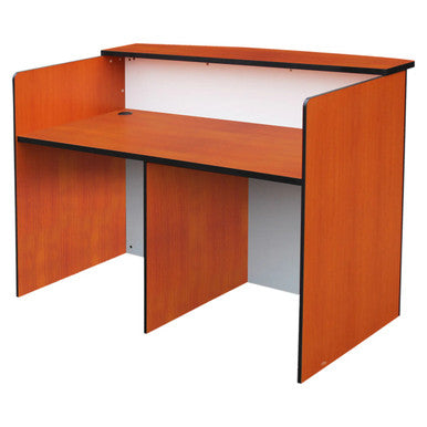Reception Desk, White Front Panel FOF-RD-M309, Wooden Reception Counter with Black Trim and White Back Panel.