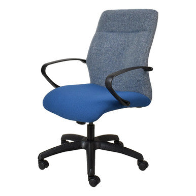 Rhona Posture Medium-back Office Chair by Office Stock South Africa, Featuring Blue Fabric and Black Frame, Showcasing an Adjustable Office Chair with Ergonomic Design, Medium Backrest, and Sturdy Base with Wheels.