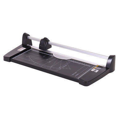 Rotary Trimmer (A4 - 10 Sheets - 318 mm) RT1010, Black and Silver Paper Cutting Device with a Cutting Rail and Adjustable Paper Stop for Precise Trimming.