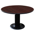 Round Conference Table with Black Steel Leg, Dark Wood Finish Tabletop and Sturdy Black Metal Pedestal Base, Ideal for Meetings and Collaborative Workspaces.