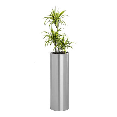 Round Solid 32 cm Liner, a Cylindrical Metallic Plant Holder with a Green Leafy Plant Inside.