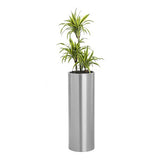 Round Solid 32 cm Liner, a Cylindrical Metallic Plant Holder with a Green Leafy Plant Inside.