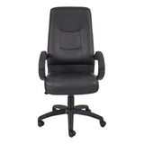 Siavita High-back Office Chair by 67, a Black Mobility Chair with Ergonomic Design, Featuring a High Backrest, Cushioned Seat, and Adjustable Armrests on a Five-Star Base with Wheels, Made of Durable Material for Comfort and Support.