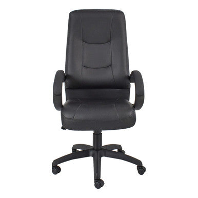 Siavita High-back Office Chair by 67, a Black Mobility Chair with Ergonomic Design, Featuring a High Backrest, Cushioned Seat, and Adjustable Armrests on a Five-Star Base with Wheels, Made of Durable Material for Comfort and Support.