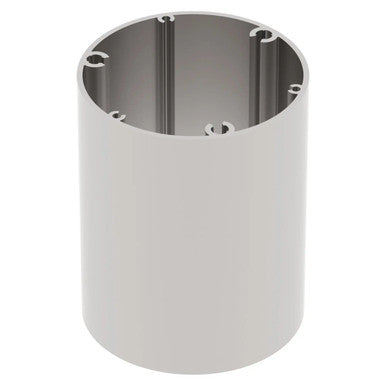 Anodised Aluminium Pole Extrusion, 80 mm Wide and 3600 mm Tall, from Brand 67, Featuring a Cylindrical Shape with Holes for Sign Frame Legs, Showcasing a Sleek, Silver Finish and Durable Construction.