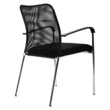 Black Simple Mesh Visitor Office Chair by 67, Featuring a Breathable Mesh Backrest, Sleek Metal Frame, and Armrests, on a White Background.