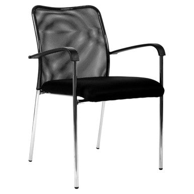 Simple Mesh Visitor Office Chair by 67, Featuring a Sleek Chrome Frame Chair, Black Mesh Backrest, and Cushioned Seat, Showcasing a Modern Design with a Sturdy Chrome Frame and Armrests, in a Compact and Elegant Form.
