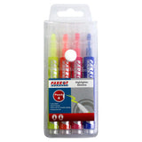 Slimline Highlighters (Pouch 4) PH0401C, Transparent Plastic Pouch Containing Four Fluorescent Highlighters in Yellow, Pink, Red, and Blue with Low Odour, Quick Drying Ink, and Fibre Nib for Smooth Writing.