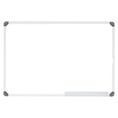 Slimline Magnetic Whiteboard (900 x 600 mm - Retail) BD1125A, Whiteboard with a Clean and Sleek Design, Featuring a Magnetic Surface and Grey Corner Protectors for Durability.
