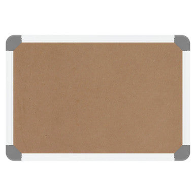 Slimline Non-Magnetic Whiteboard (300 x 450 mm) BD1515, Top View of a Whiteboard with a Brown Cork Surface and White Border with Rounded Grey Corner Protectors.